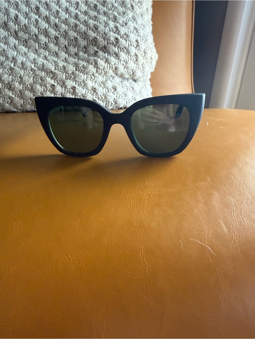 Toms Black Cat-Eye Sunglasses with Green Lenses